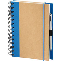 natural board notebook with blue fabric accents